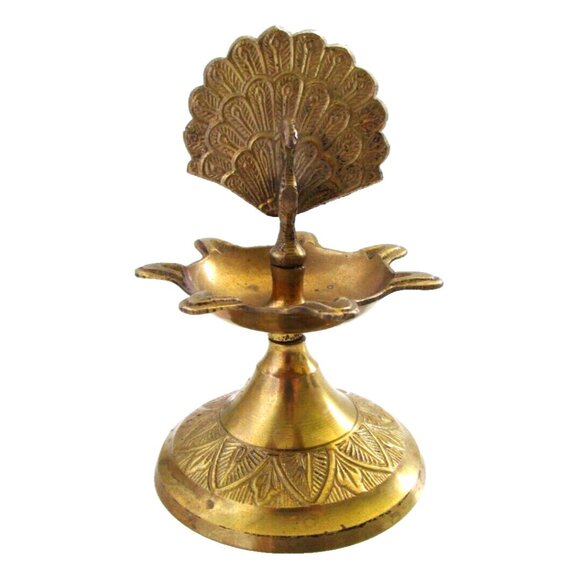Unknown Other - Vintage Brass Peacock Bird Shape Religious Wick Oil Lamp - Diya Aarti Home Décor